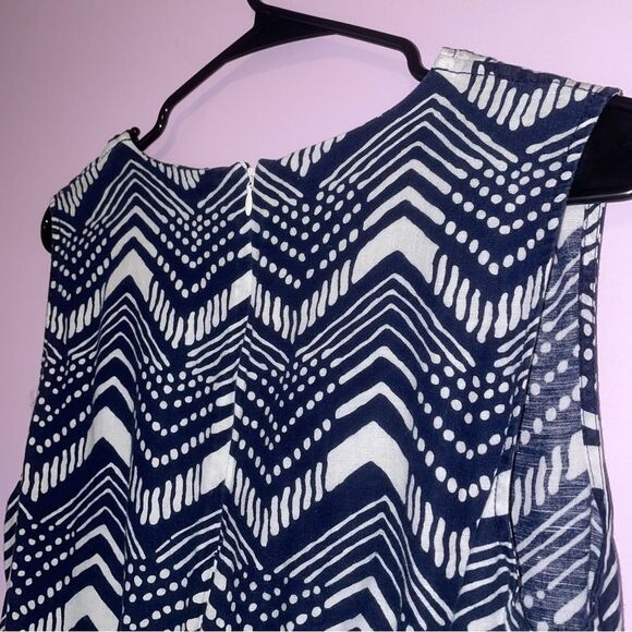 J Crew Size 6 Linen Blend Navy and White Chevron Jumpsuit Sleeveless - Picture 7 of 9